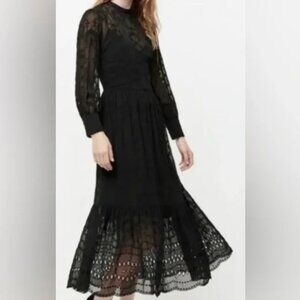 J. Crew NWT Eyelet Sleeve Midi Dress in Black Size 2